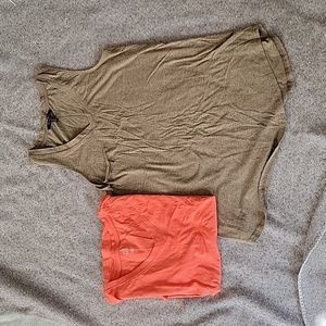 Lot of two tops 1 sleeveless olive sz med, one coral shirt sleeve v neck l